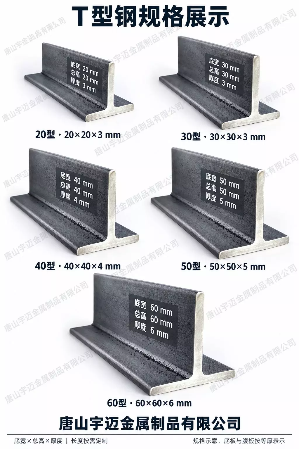 T section steel sizes 20 to 60 mm